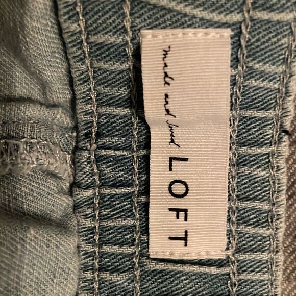 LOFT drawstring denim shorts Sz large Light Blue women’s Jean Shorts pull on - Picture 2 of 4